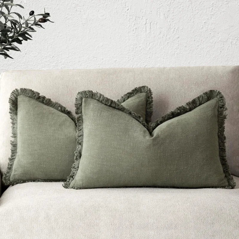 Lunara | Zachte Duurzame Katoen-Linnen Decoratieve Kussenhoes Set
