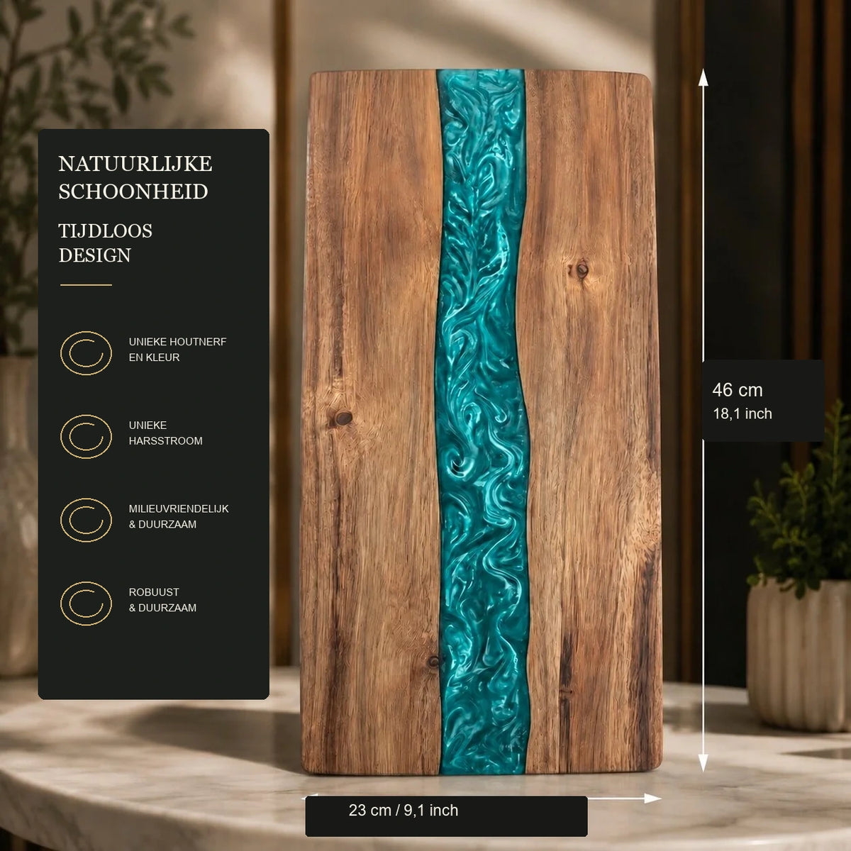 Turquoise Stream | Stijlvolle Functionele Houten Snijplank met Epoxyhars Inleg