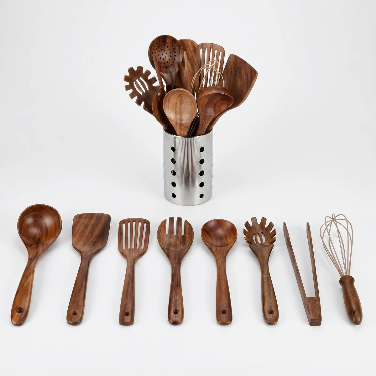 Gastrum | Functionele Natuurlijke Houten Keukengerei Set met Houder