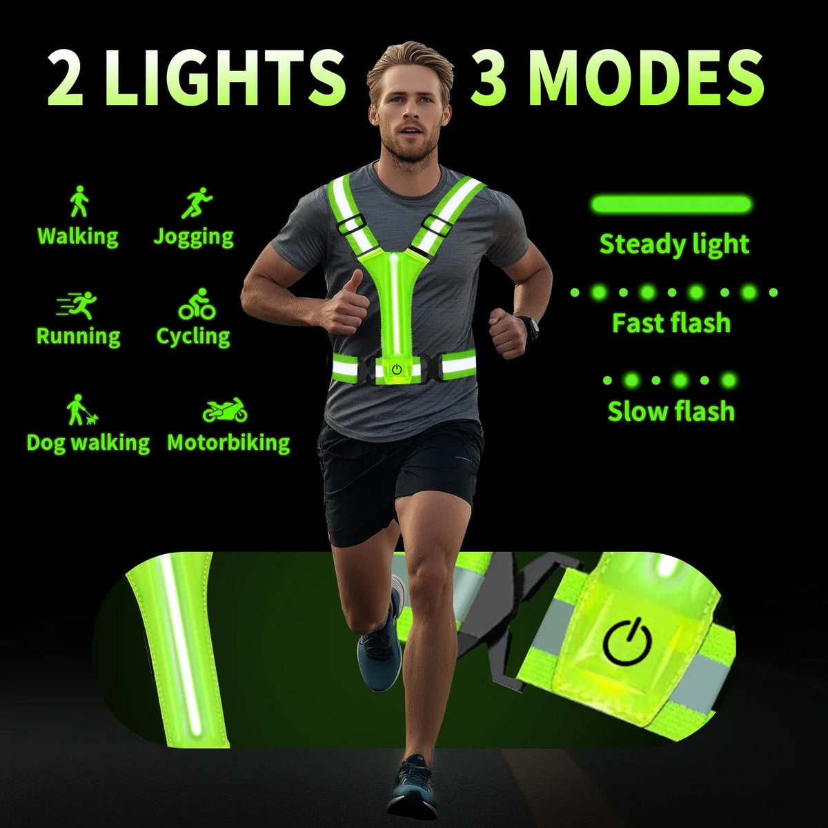 LED Hardloopvest – Oplaadbaar, Reflecterend, 360° Zichtbaar, Unisex