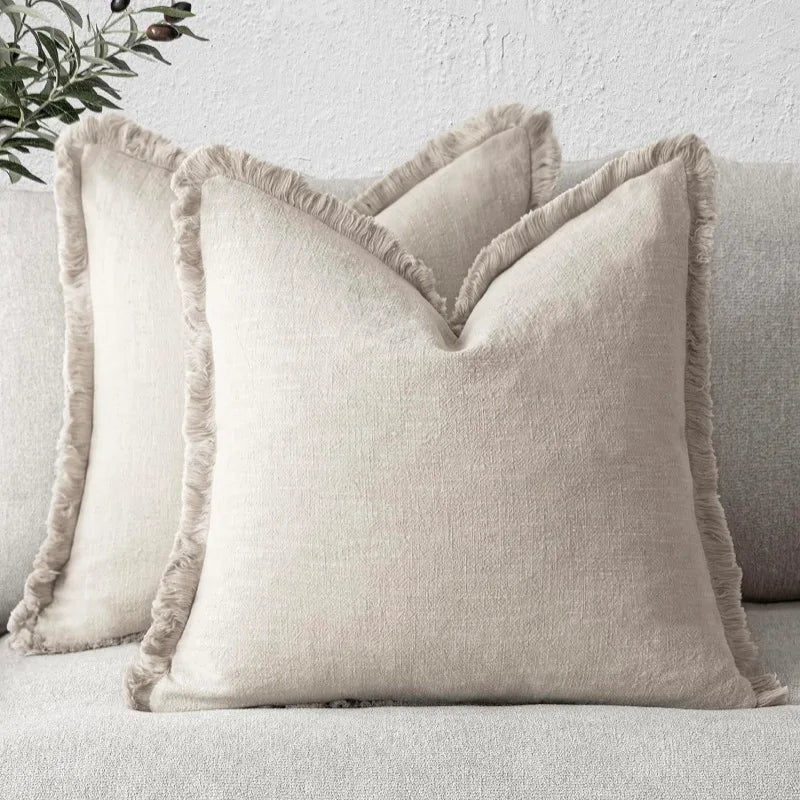 Lunara | Zachte Duurzame Katoen-Linnen Decoratieve Kussenhoes Set